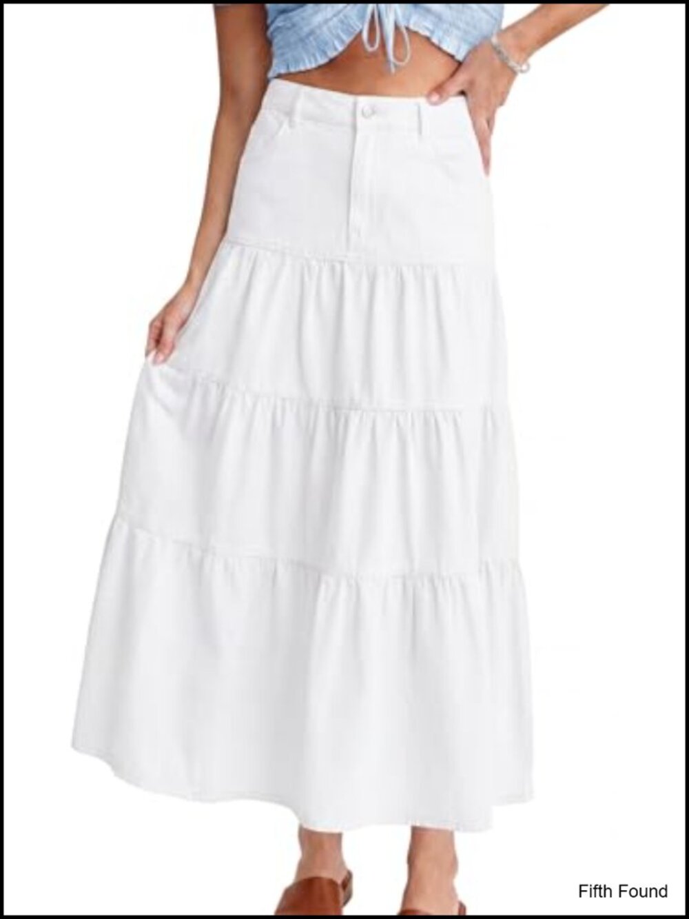Womens Tiered Denim Maxi Skirt High Elastic Waist A-Line Jean Skirt